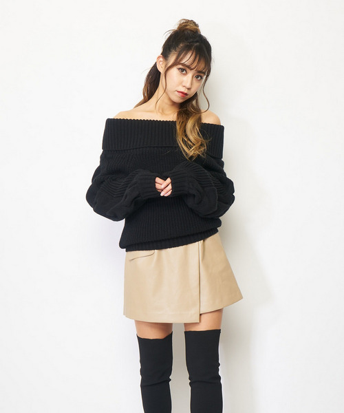 ボリュームスリーブオフショルダーニット 詳細画像