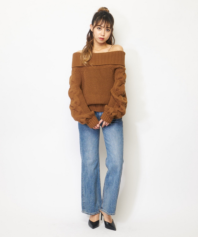 ボリュームスリーブオフショルダーニット 詳細画像 キャメル 2
