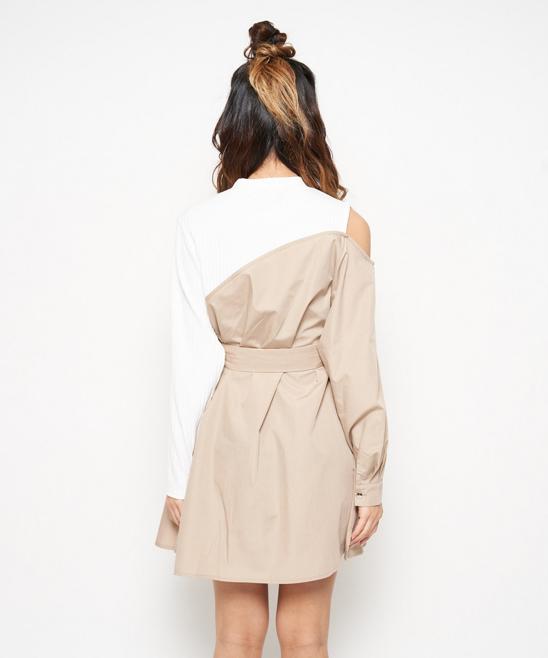 アシンメトリーヘム切替ワンピース 詳細画像 ベージュ 3