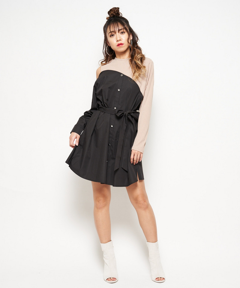 アシンメトリーヘム切替ワンピース 詳細画像 ブラック 1