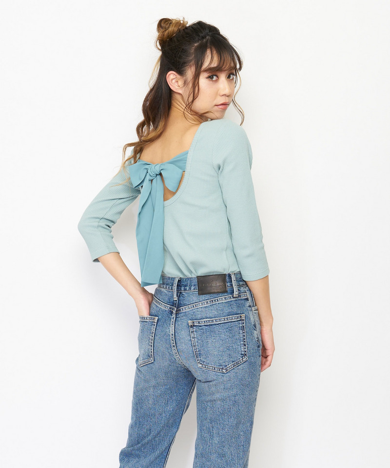 バックリボンカットトップス 詳細画像 グリーン 1