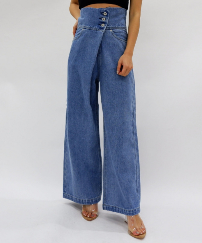 アシンメトリーデニムワイドパンツ 詳細画像 デニムブルー 1
