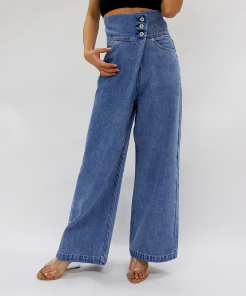 アシンメトリーデニムワイドパンツ 詳細画像 デニムブルー 5