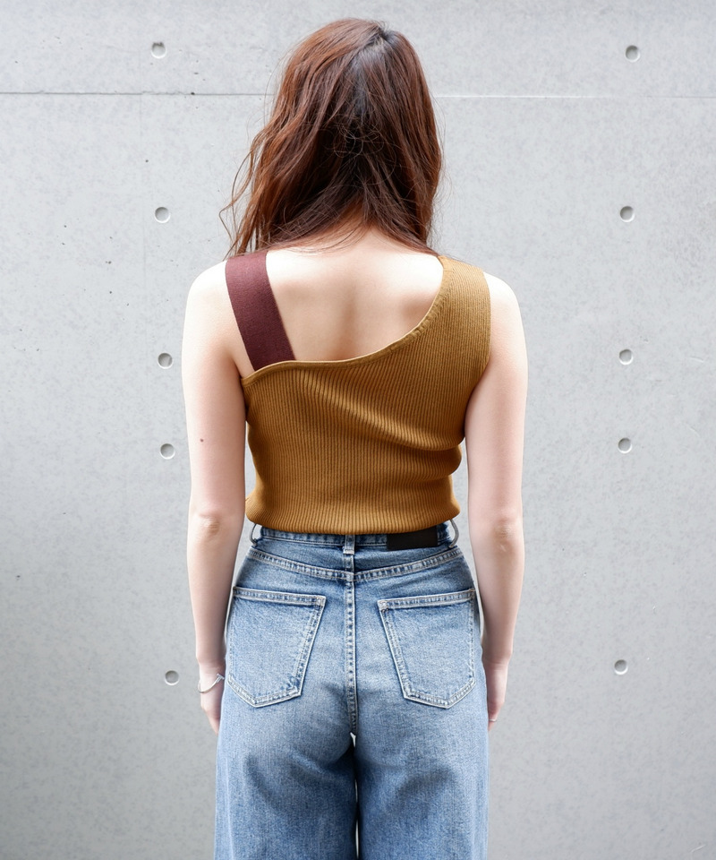 アシンメトリーノースリーブニットトップス 詳細画像 オレンジ 3