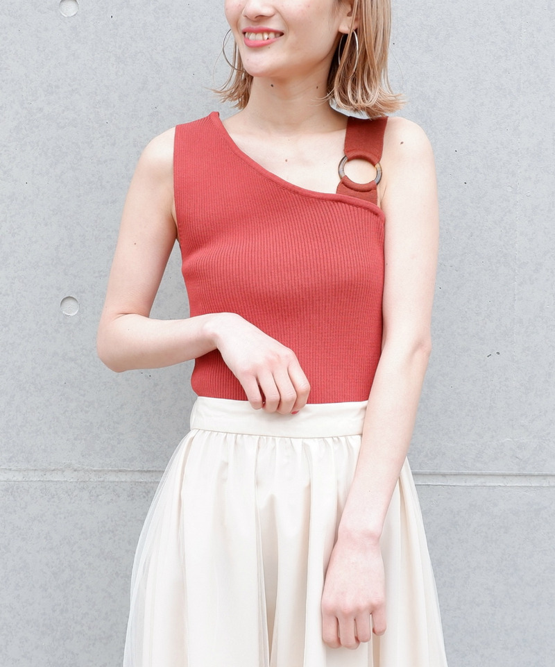 アシンメトリーノースリーブニットトップス 詳細画像 イエロー 1