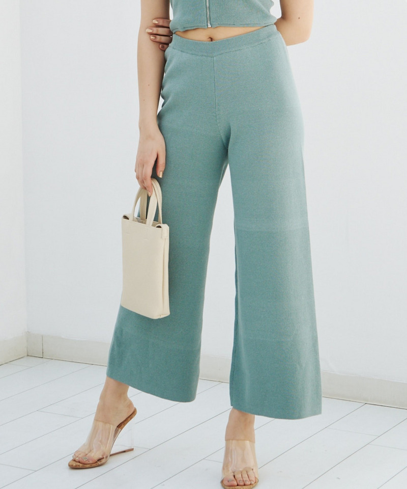 ニットワイドパンツ 詳細画像 グリーン 1