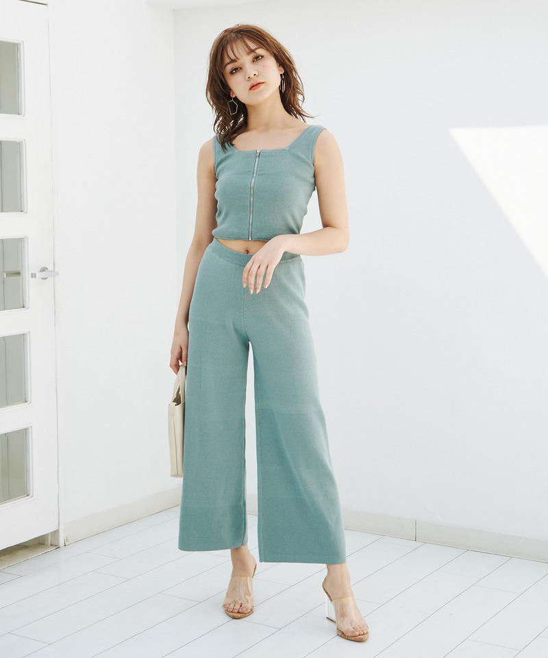 ニットワイドパンツ 詳細画像 グリーン 2