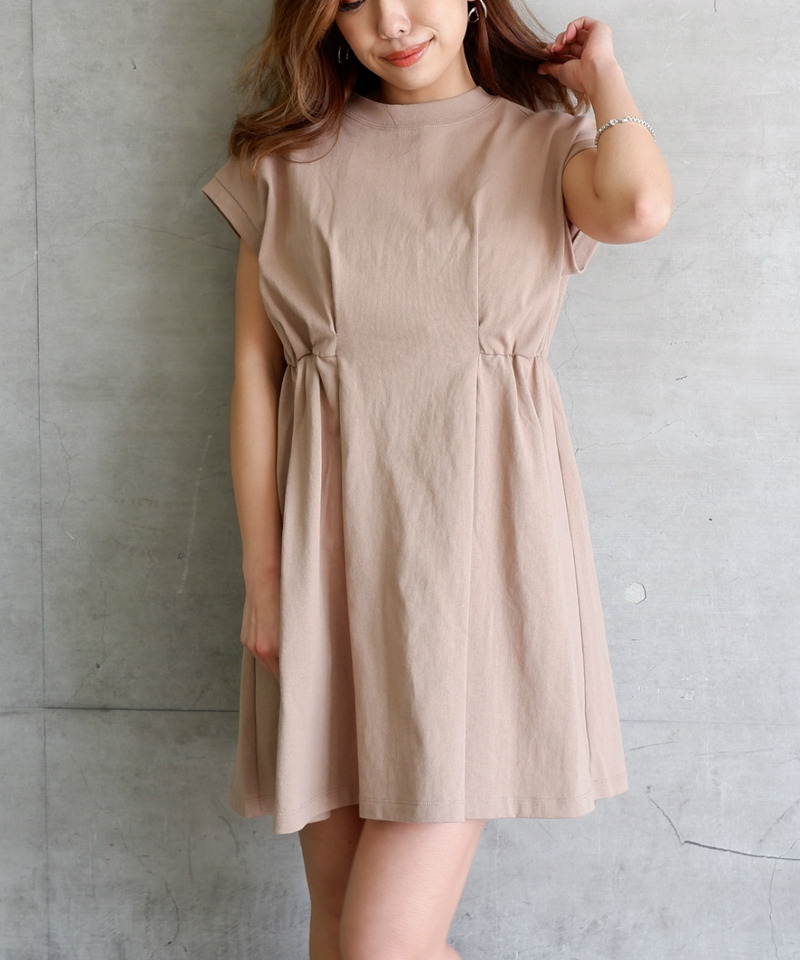 サイドギャザーカットワンピース 詳細画像 キャメル 1