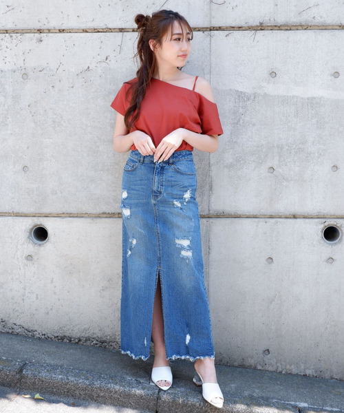 ワンショルダーシルケットトップス 詳細画像