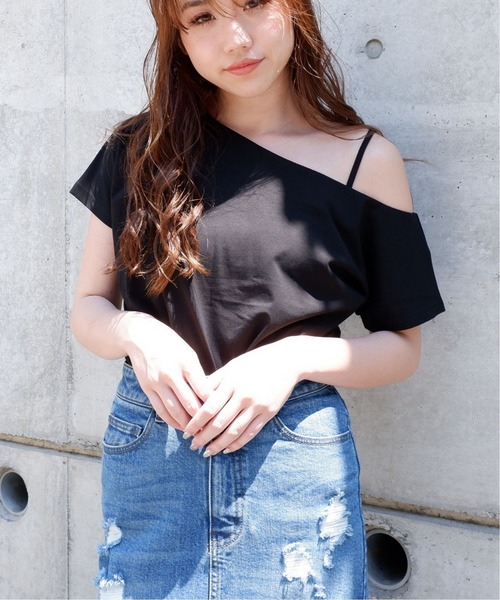 ワンショルダーシルケットトップス 詳細画像