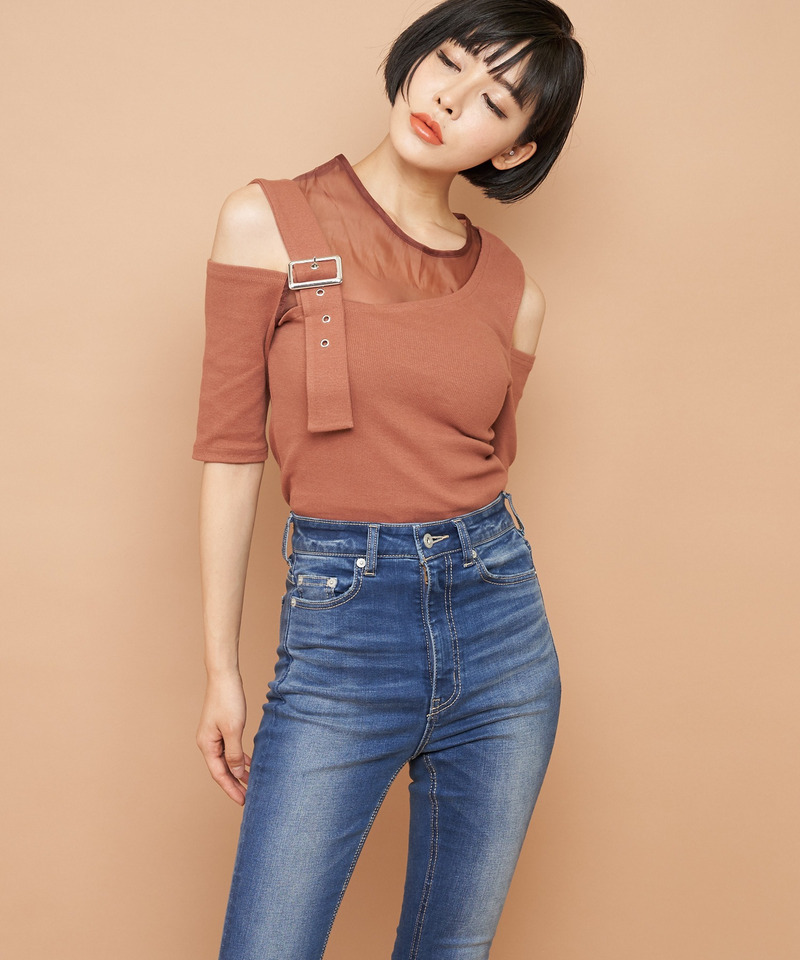 アシンメトリーシースルートップス 詳細画像 ブラウン 2