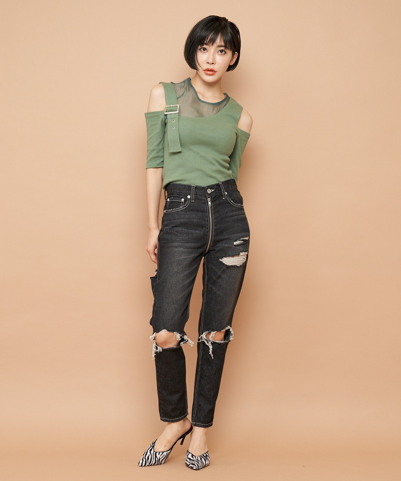 アシンメトリーシースルートップス 詳細画像 グリーン 4