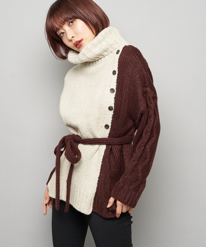 配色モヘアタッチタートルニット 詳細画像 ベージュ 3