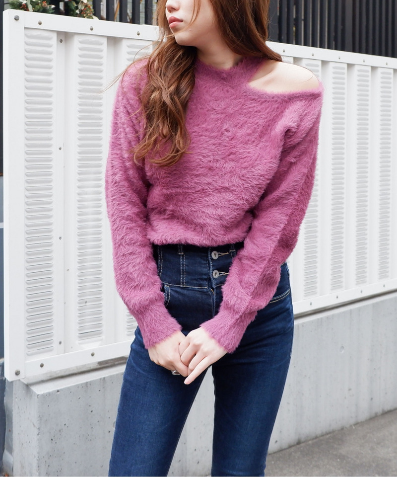 ワンショルダーシャギートップス 詳細画像 ピンク 1