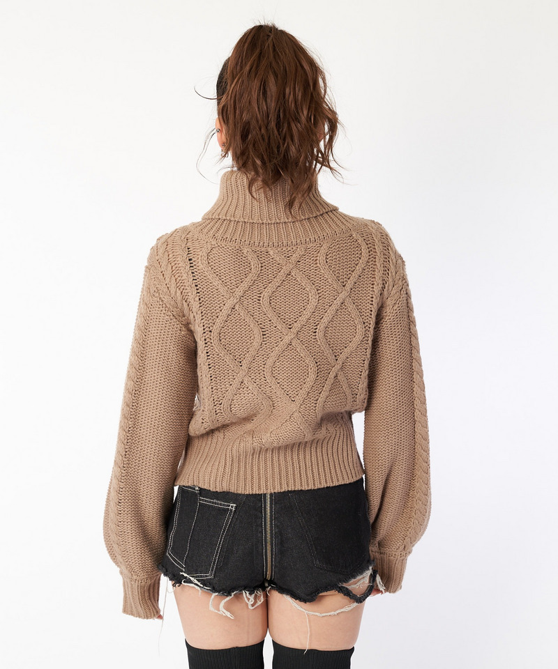 ケーブル編みタートルニットトップス 詳細画像 ベージュ 4