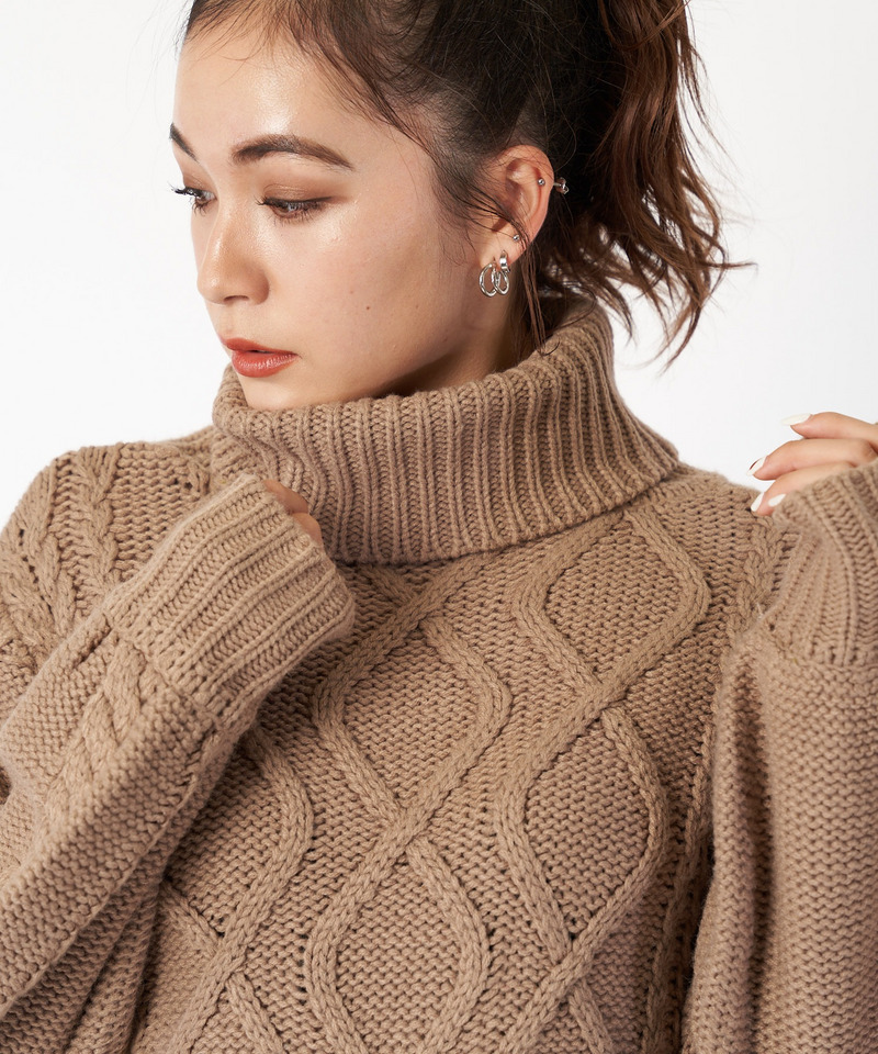 ケーブル編みタートルニットトップス 詳細画像 ベージュ 5