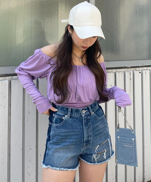 オフショルダーパフスリーブトップス 詳細画像