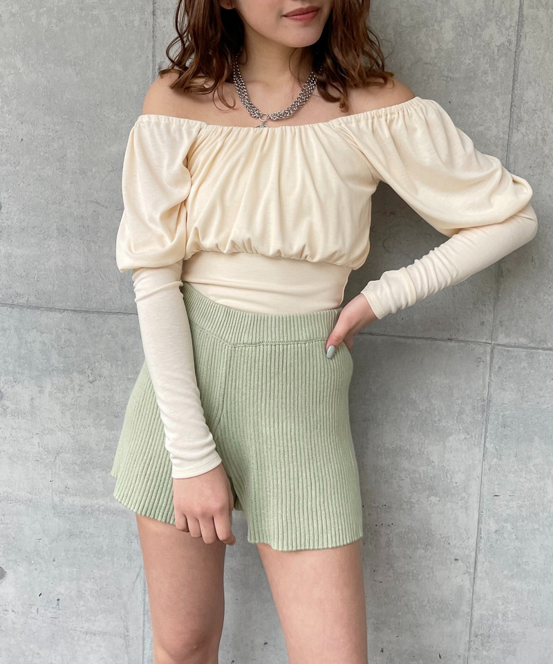 オフショルダーパフスリーブトップス 詳細画像 オフホワイト 1