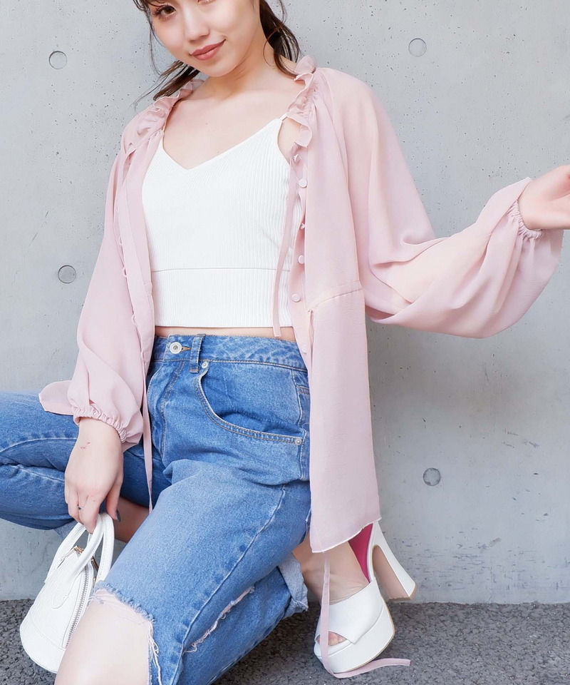 フリルカラーブラウス 詳細画像 ピンク 1