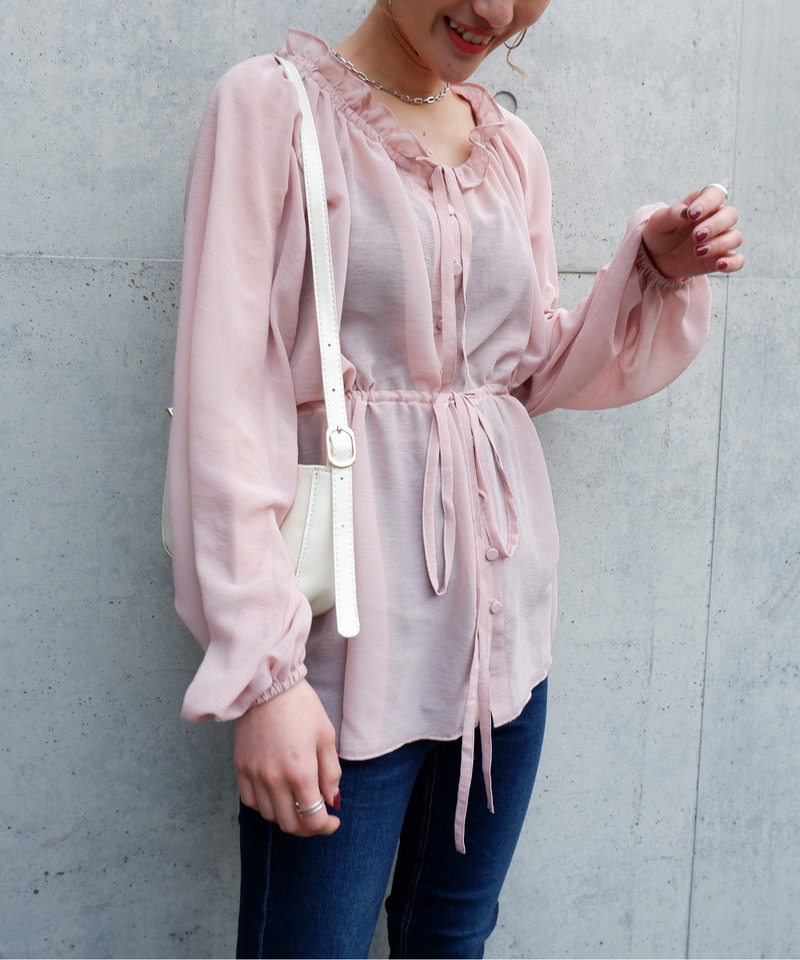 フリルカラーブラウス 詳細画像 ピンク 2