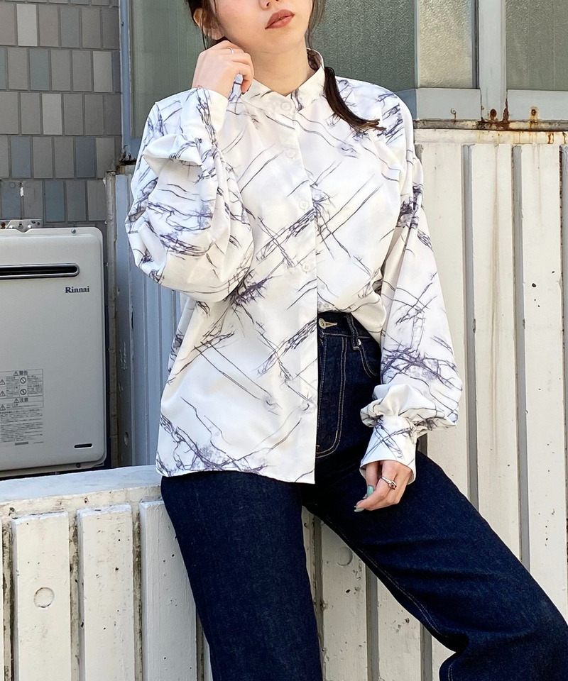マーブルパターン柄ブラウス 詳細画像 オフホワイト系 1