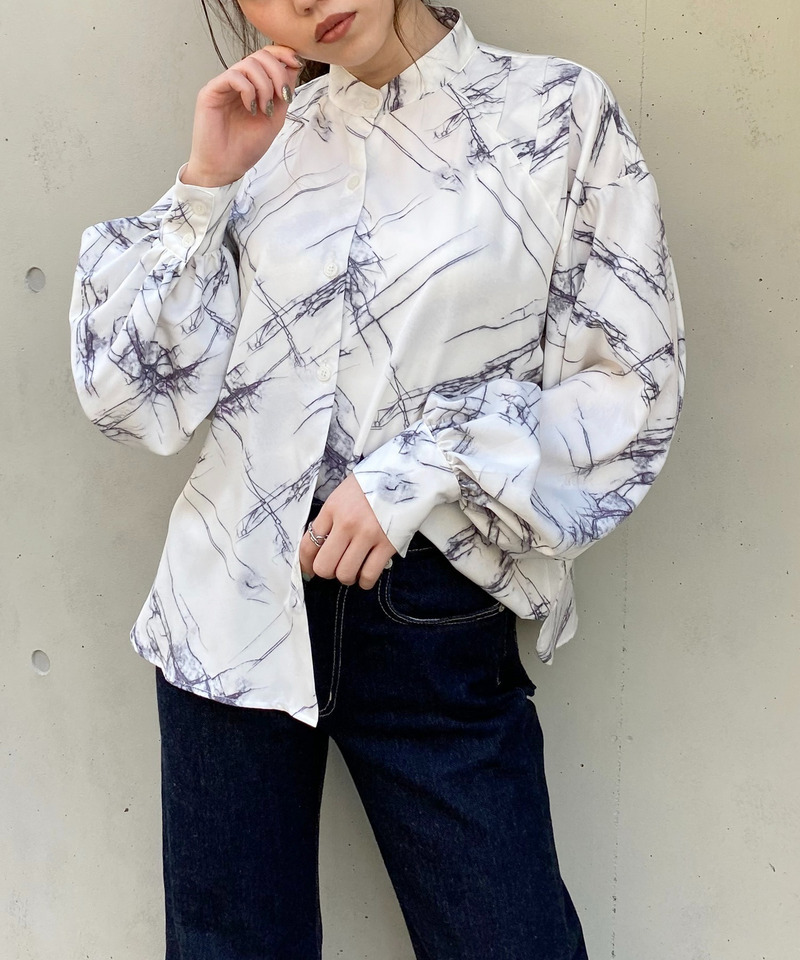 マーブルパターン柄ブラウス 詳細画像 オフホワイト系 2