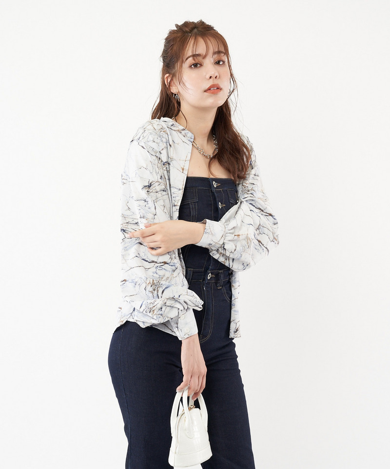 マーブルパターン柄ブラウス 詳細画像 オフホワイト系 6