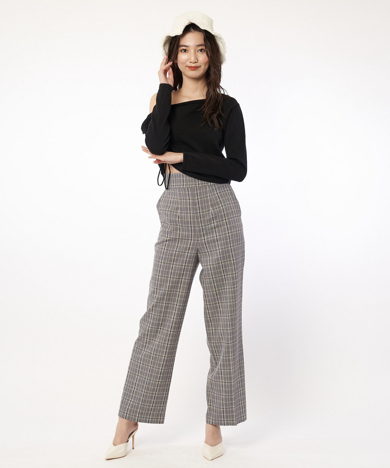 チェック柄ストレートパンツ 詳細画像 グレー系 2
