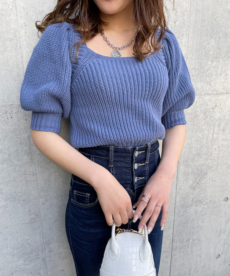 バックリボン袖ボリュームニット 詳細画像 ブルー 3