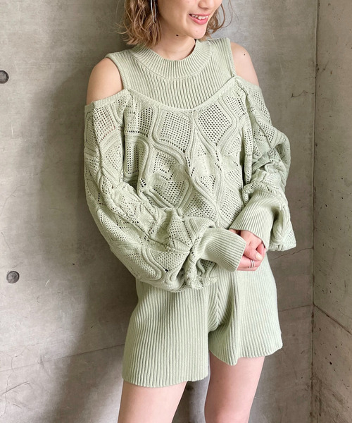 透かし編みニットセットアップ 詳細画像
