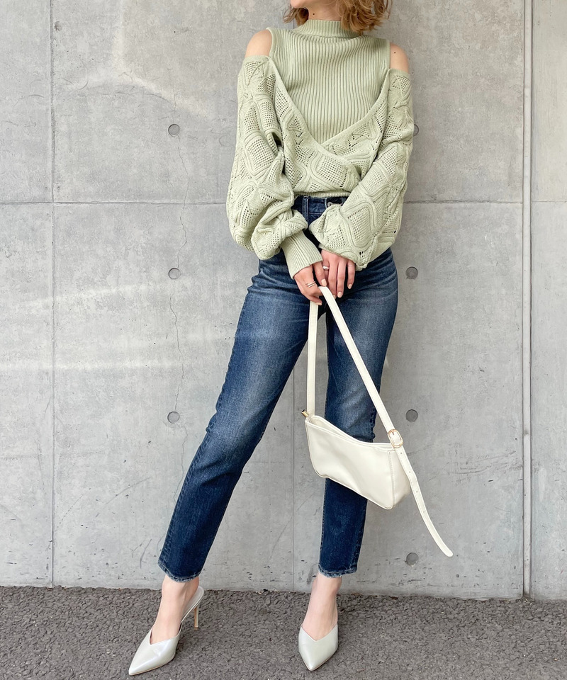 透かし編みニットセットアップ 詳細画像 グリーン 2