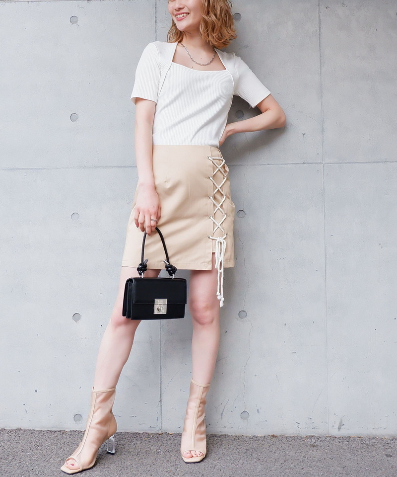 レースアップミニスカート 詳細画像 ベージュ 2