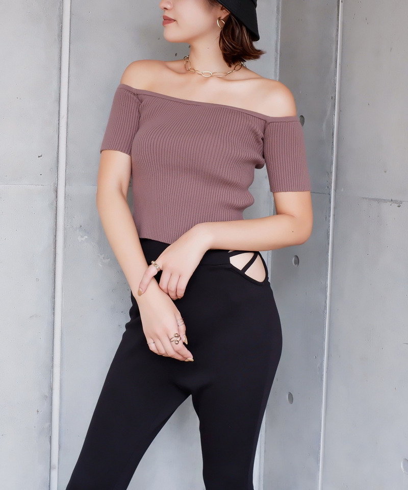 オフショルダーリブニット 詳細画像 キャメル 2