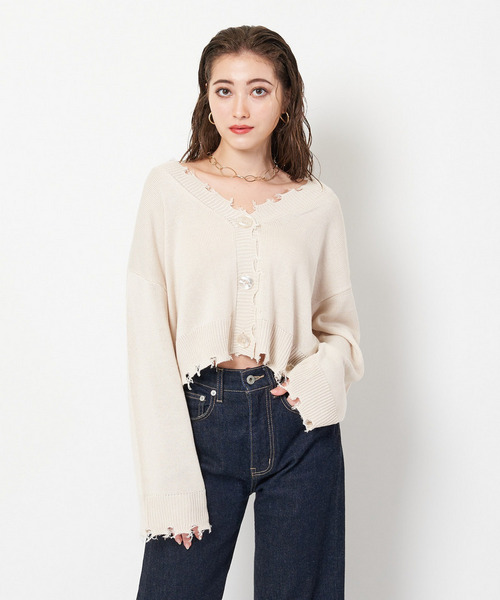 ダメージカーディガン 詳細画像
