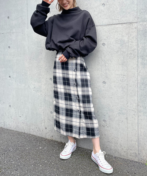 ウエストリボンチェック柄スカート 詳細画像