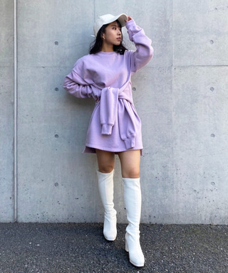 ウエスト巻裏起毛ミニワンピース