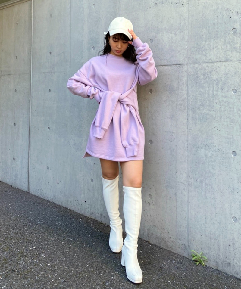 ウエスト巻裏起毛ミニワンピース 詳細画像 パープル 2