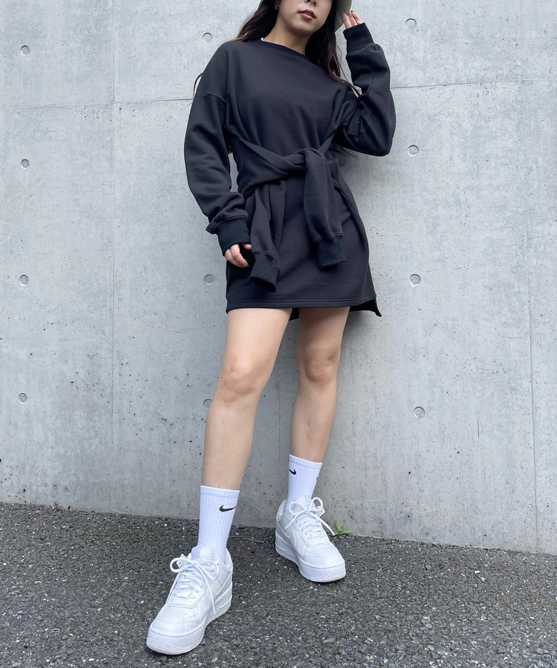 ウエスト巻裏起毛ミニワンピース 詳細画像 ブラック 2