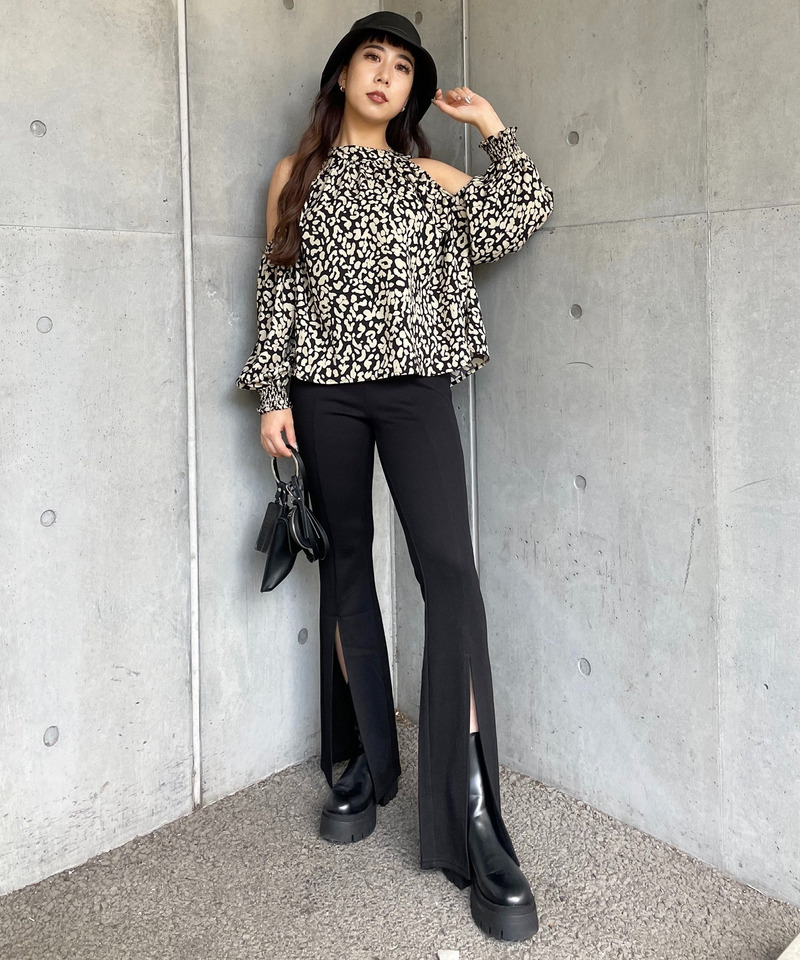 スリットフレアカットパンツ 詳細画像 ブラック 2