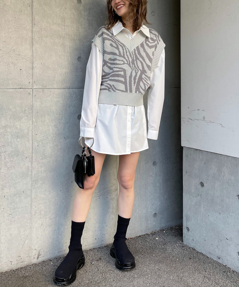 マーブルパターンニットベスト 詳細画像 グレー 2