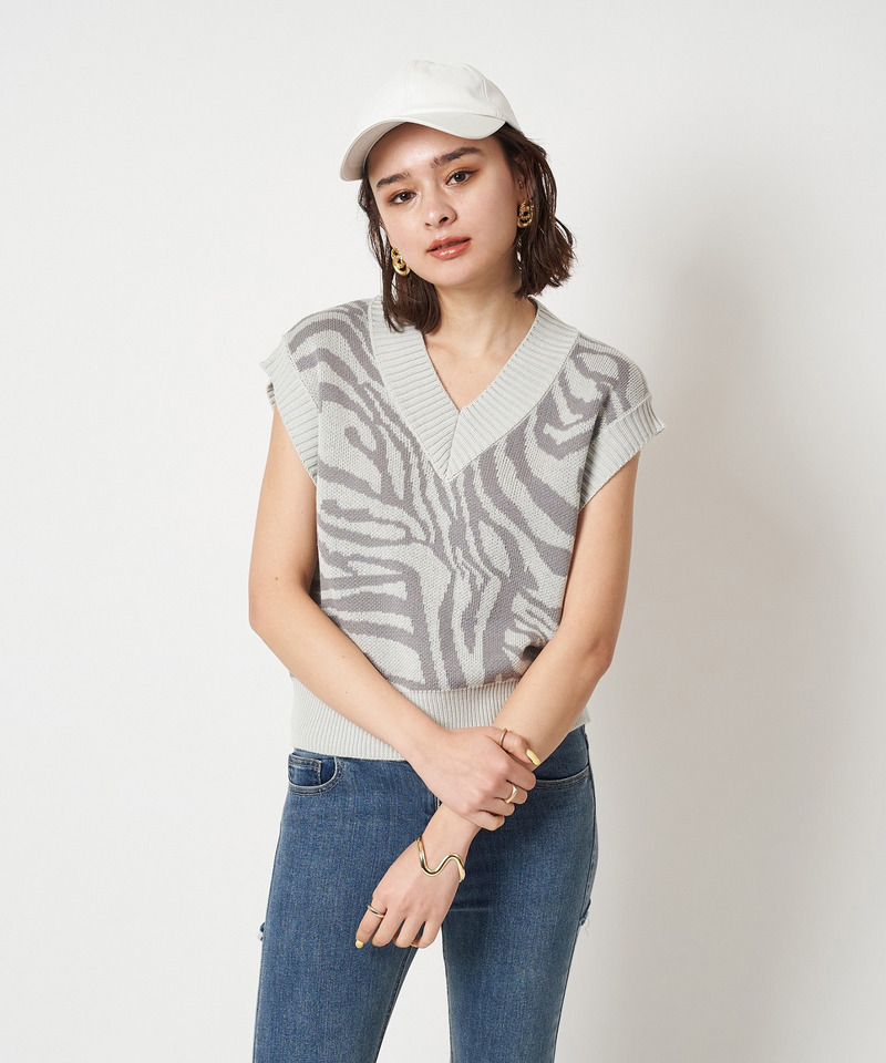 マーブルパターンニットベスト 詳細画像 グレー 5