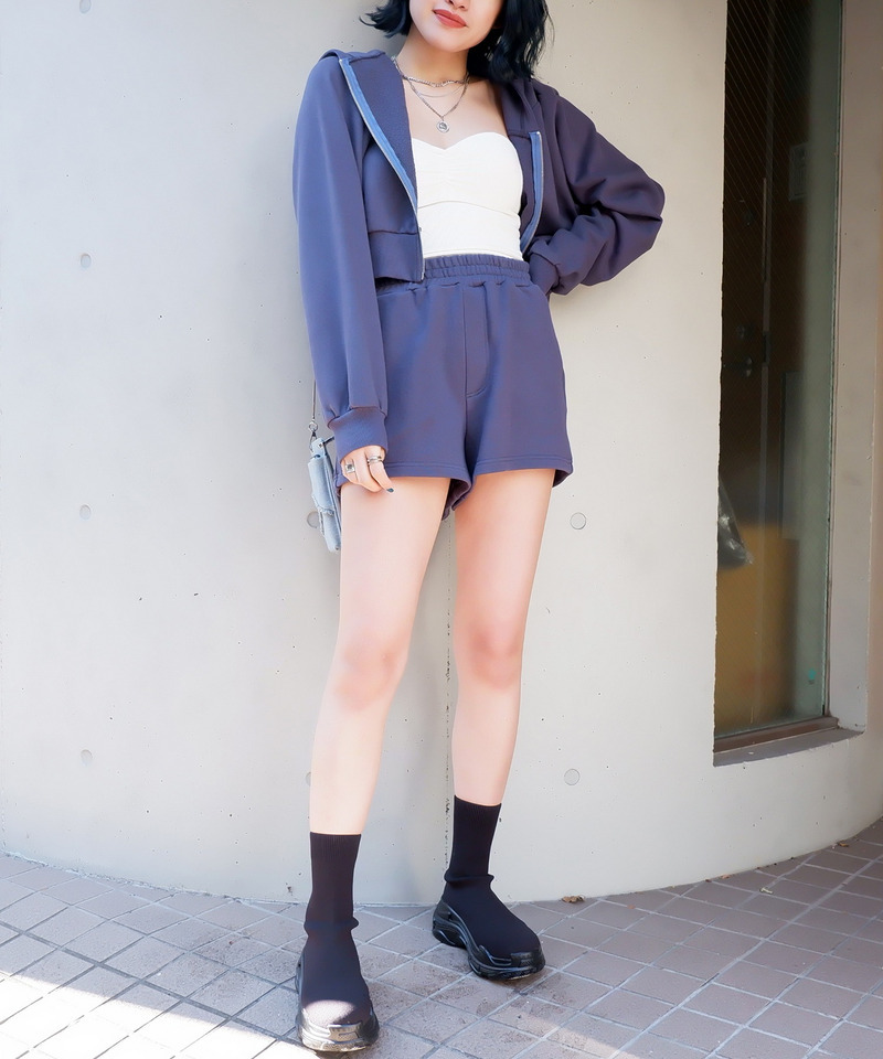 コンパクトスウェットZIPパーカー&times;スウェットショートパンツ 詳細画像 ネイビー 2