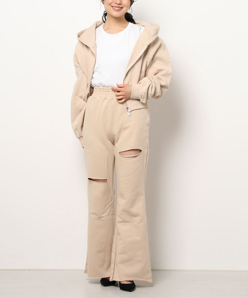 コンパクトスウェットZIPパーカー&times;カットオフ裏毛パンツ 詳細画像 ベージュ 1