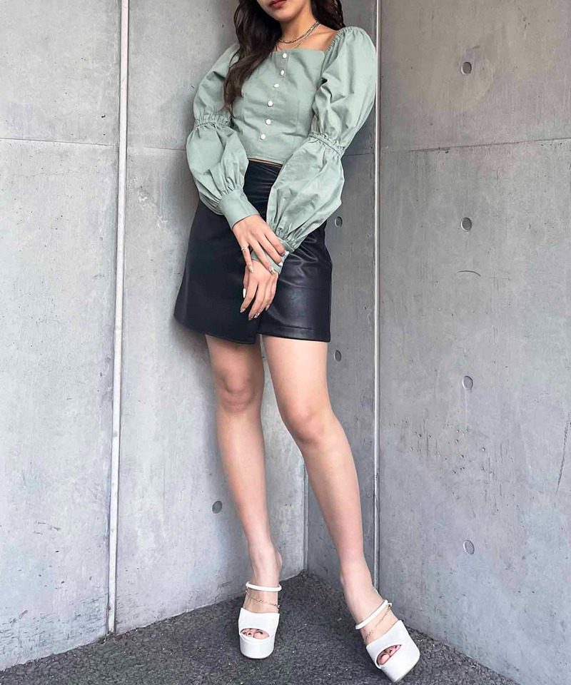 ダブルパフスリーブブラウス 詳細画像 グリーン 2