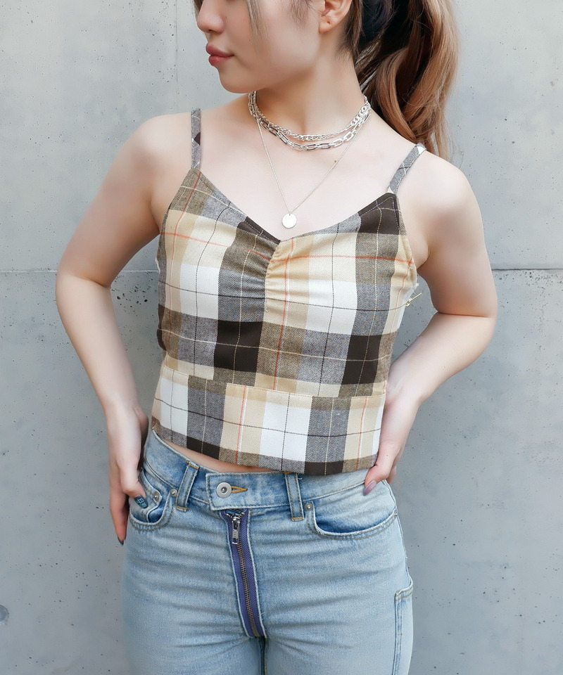 パット付きチェックビスチェ 詳細画像 ベージュ系 1