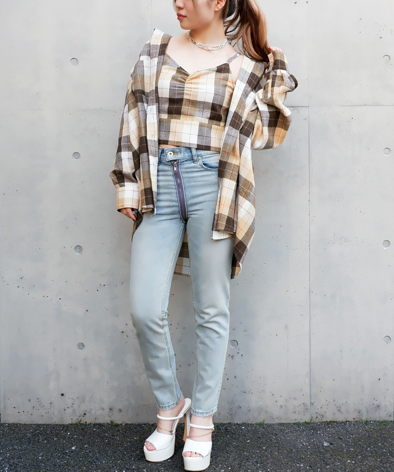 パット付きチェックビスチェ 詳細画像 ベージュ系 2