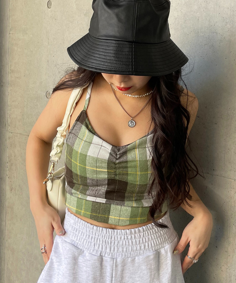 パット付きチェックビスチェ 詳細画像 グリーン系 1