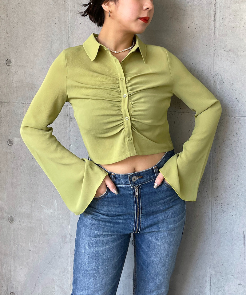 フロントギャザーコンパクトブラウス 詳細画像 グリーン 2