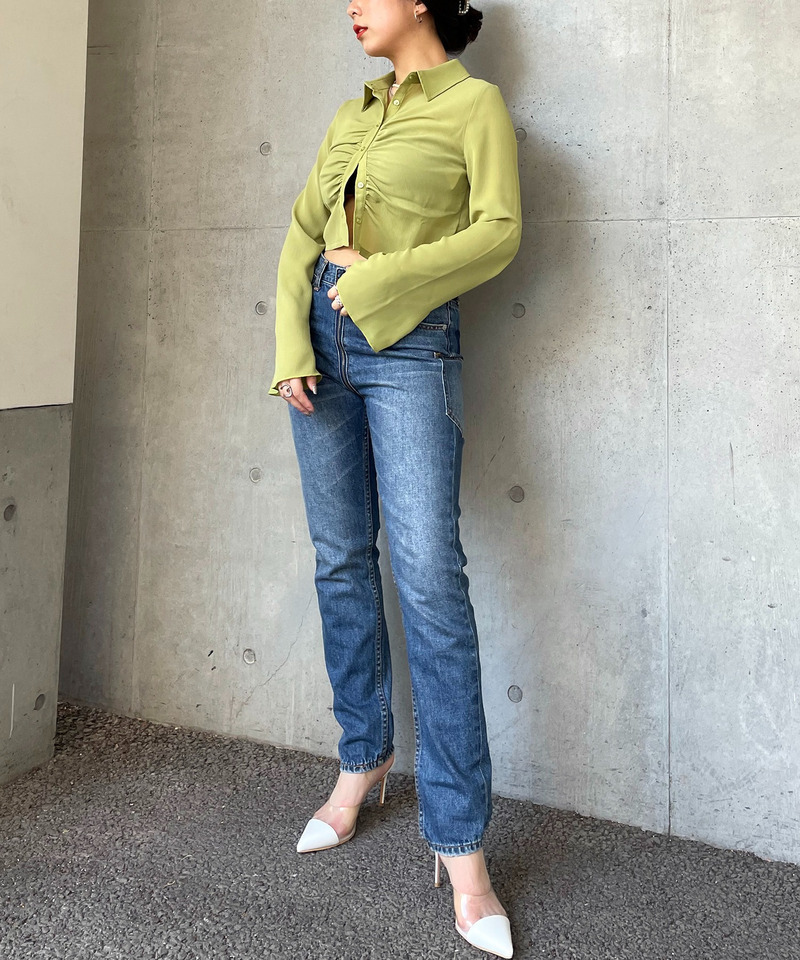 フロントギャザーコンパクトブラウス 詳細画像 グリーン 3