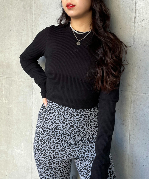 プチハイ長袖リブトップス 詳細画像